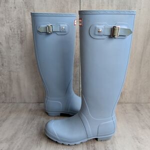 Hunter Original Tall Light Blue Matte Rubber Rain Boots Size 7M/8F